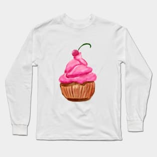 Pink Cupcake with Cherry Long Sleeve T-Shirt